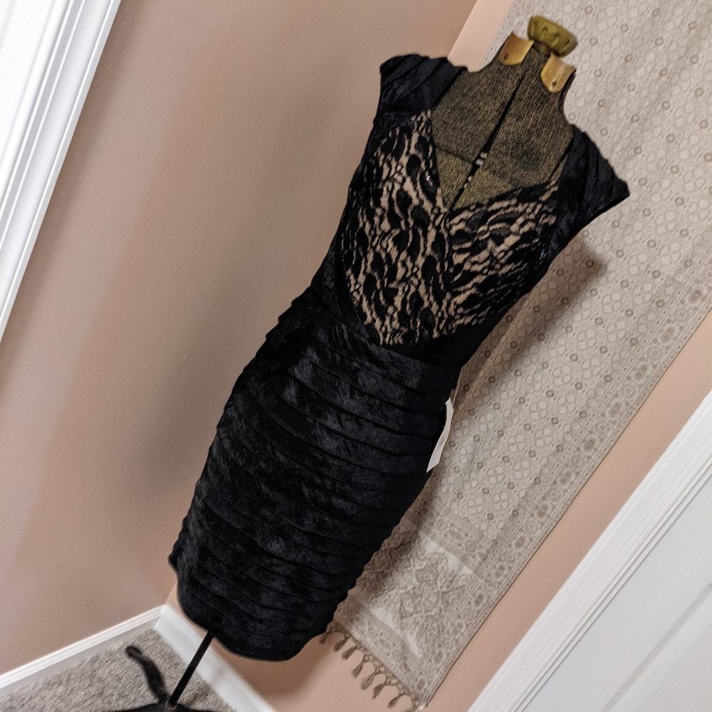Adrianna Papell LBD Shutter Tier Dress with Lace